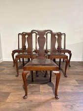 Set of Six Queen Anne Style Vintage Mahogany Dining Chairs