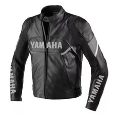 Black Grey Yamaha Motorcycle Motorbike Racing Leather Biker Jacket Ce Approved