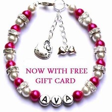 Girls Personalised Hello Kitty Charm Friendship Bracelet Flower Girl Gift