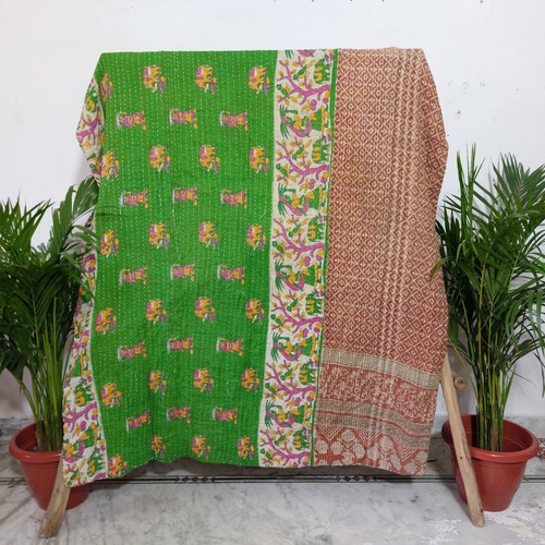 Vintage kantha quilt green - kantha,