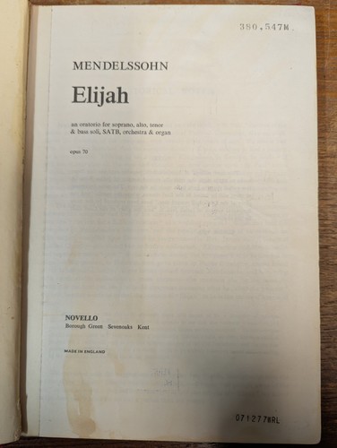 Mendelssohn elijah vocal - mendelssohn:, elijah: