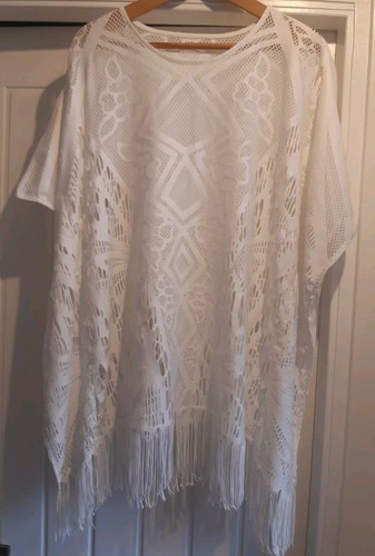 Cream fringed kaftan top - m&s,