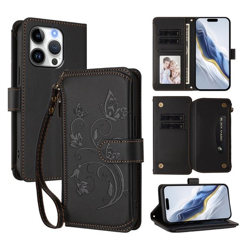 Leather zip flower wallet - zip,