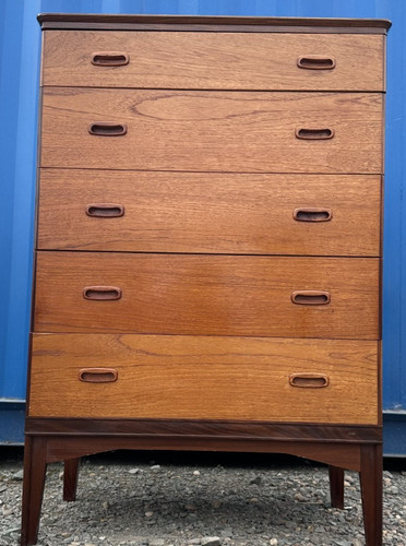 Mid century teak tallboy chest - mid,