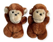 Vintage 80s Baby Monkey Chimp Ape Soft Toy Plush Brown Small 6.5" 70s Cuddly x2
