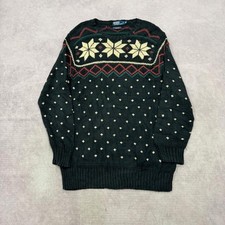 Vintage Polo Ralph Lauren Knitted Jumper Snowflake Fair Isle Patterned Chunky
