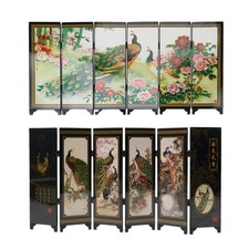 6 Panel Peacock Oriental Screen Room Divider Wood Folding Partition Top Hot Sale