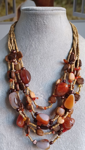 Wood agate gem stone collar - agate,
