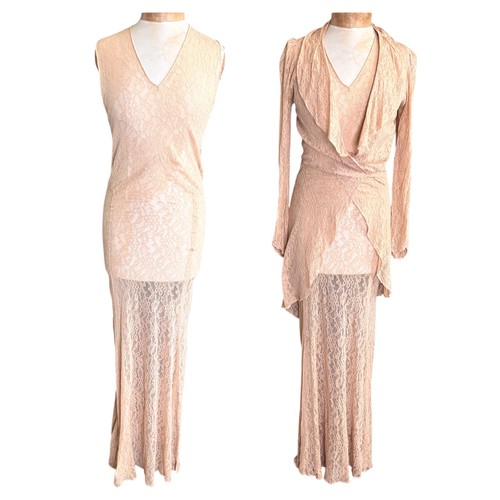 Vintage 1930s long sheer lace - vintage,