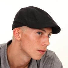 Gents 100% Cotton Black Soft Preformed Peak Flat Cap