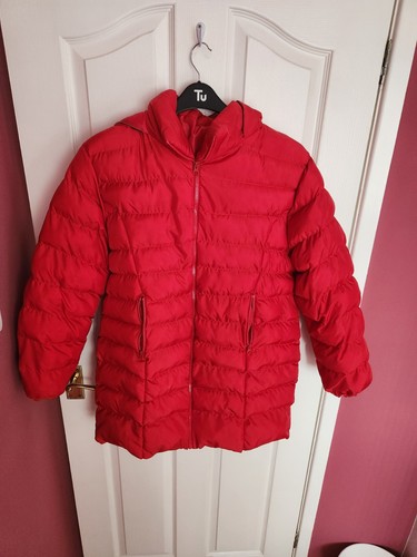 Ladies red padded hooded - hooded, coat