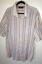 Men's KAM 3XL cream mix stripe pattern crinkle style short sleeve collared shirt
