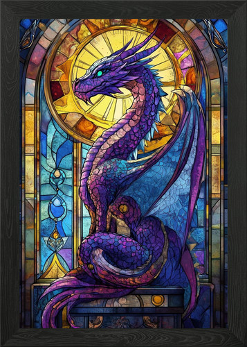 Stained glass dragon - glass, framed