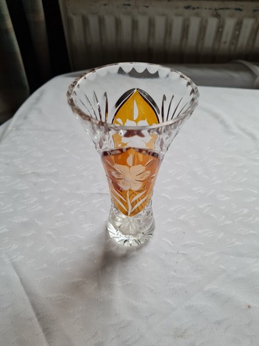 Lovely cut glass vase etched - glass,