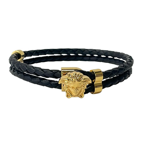 Versace black gold leather - versace,
