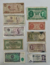 Various Vintage Bank Notes, Hong King, Vietnam, Ceylon, Germany, USSR , Belgium.