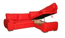 ENZO CORNER SOFA BED WITH STORAGE BLACK BROWN CREAM FAUX LEATHER FOAM SEATS 