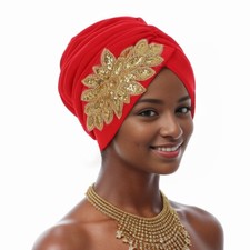 African Women Auto Gele Headtie Pleated Cap Turban Head Wrap Muslim Bonnet India