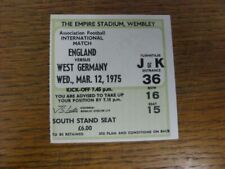 12/03/1975 Ticket: England v Germany [At Wembley] (Lime, South Stand Seat, ?6].