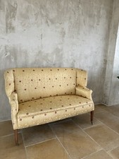 Georgian 19th Century High Back Sofa Pale Yellow Mahogany, Reupholstered