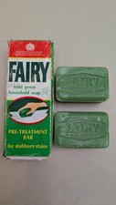 Vintage Fairy Mild Green Household Soap 2 x 155g stain pre-treatment bars BOXED