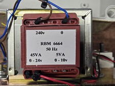 Transformer in case 24VAC @ 45VA & 10VAC @ 5VA - 240VAC primary.