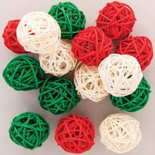 15 Christmas Rattan Balls Red Green White Natural Craft Decoration Pack