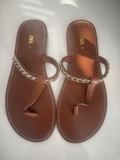 Zara Tan & Gold Sandals Size 4
