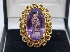 Beautiful Ladies 18ct Gold Amethyst Statement Ring 9.7g Size M Fully Hallmarked