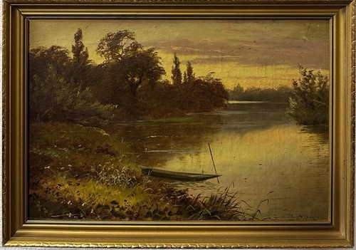 Antique river landscape - landscape, oil