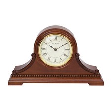 Wooden Carved Satin Mahogany Napoleon Mantel Clock Roman Dial Gold Bezel 24x40cm