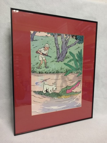 Vintage framed tintin hunting - framed,