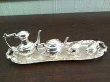 Harrods ? Retro chrome miniature tray with teapot-coffee pot-jug-basin-in vgc