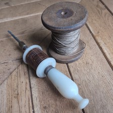 Rare TARLOK SINGH Archimedes Spiral Hand Push Antique Woodworking Bow Drill Tool