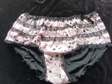 Pink & Black Frilly Lace Satin Rose Bow Babydoll Panties Knickers Size 12 Bnwot