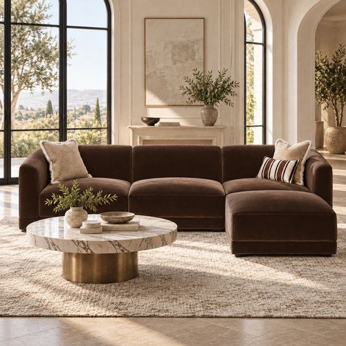 Large mocca velvet curved - large,