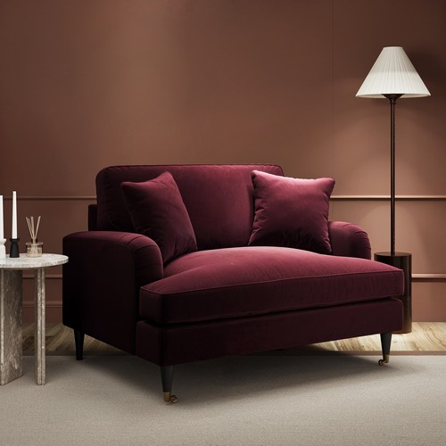 Burgundy velvet love seat - velvet,