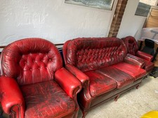 chesterfield sofa Queen Anne set 3 Seater and 2 armchairs Oxblood Red rare