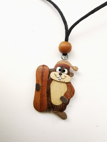 Beaver with skis - skis, wooden
