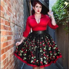 NWOT PINUP COUTURE CHERRIES JENNY GATHERED SWING SKIRT SIZE XL.