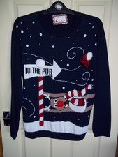 Novelty Christmas Jumper L - Reindeer - Navy Blue