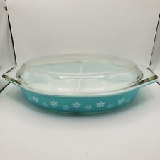 Vintage PYREX Turquoise Gaiety Snowflake 33 cm x 22 cm Divided Casserole and Lid