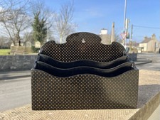 VINTAGE FRENCH BLACK LACQUER PAPIER MACHE GOLD STAR LETTER RACK DESK OFFICE PROP