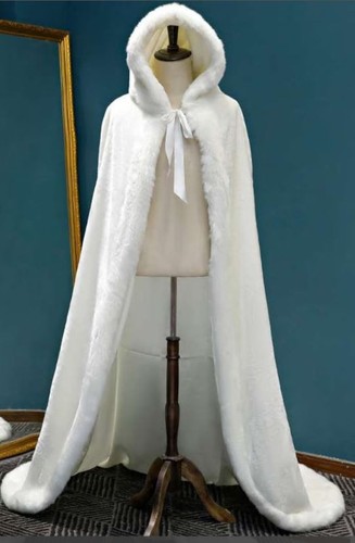 Faux fur white wedding hooded - faux,