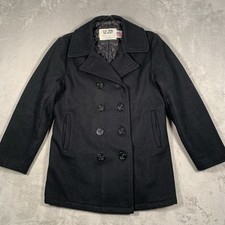 Schott Coat Mens 34 Black Navel US Navy 740N Pea Sail NYC USA Wool Army Military