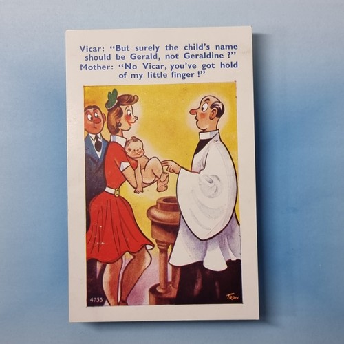 Comic postcard vicar baptism - vicar,