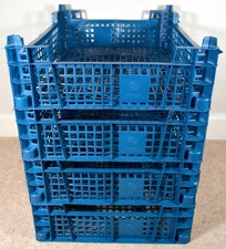 4 x Mushroom Blue Storage Plastic Crate Stackable Carry Trays 40cm x 30cm x 10cm