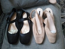New 2 Pairs Topshop Size6/39 Nude Suede/ Black Satin Back Strap/Mary Jane Shoes 
