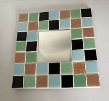 Mosaic Tile Hanging Mirror Small Blue Green Black Brown 15x15cm