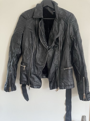 Black leather jacket - black,